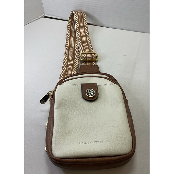 BOSTANTEN Cream Women's Small‎ Sling Bag Crossbody Purse Vegan Leather - Picture 1 of 11